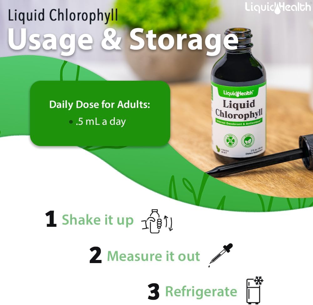 LIQUIDHEALTH Chlorophyll Drops 3 Pack - Internal Deodorizer, Antioxidants, Liver Detox, Immune Support, Bad Breath Relief, Appetite Reduction, Hair & Skin Health - Vegan, Non-GMO