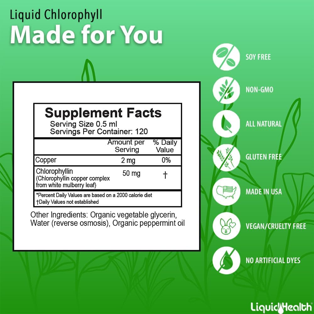 LIQUIDHEALTH Chlorophyll Drops 3 Pack - Internal Deodorizer, Antioxidants, Liver Detox, Immune Support, Bad Breath Relief, Appetite Reduction, Hair & Skin Health - Vegan, Non-GMO