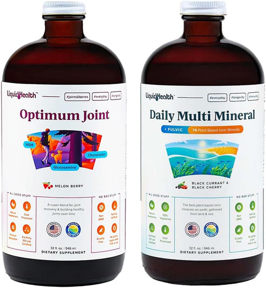 LiquidHealth Optimum Joint Glucosamine Chondroitin & Multi Mineral Liquid Bundle - Sea Trace Minerals, Bone & Joint Health, Immune Support - Men & Women, Vegan, Non-GMO