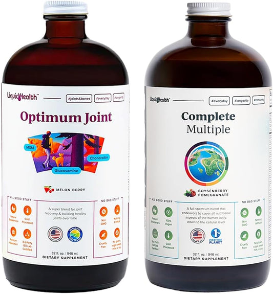LIQUIDHEALTH Optimum Joint Glucosamine Chondroitin & Multivitamin Bundle - Immune & Bone Support for Men & Women, Whole Foods, Vegan, Non-GMO