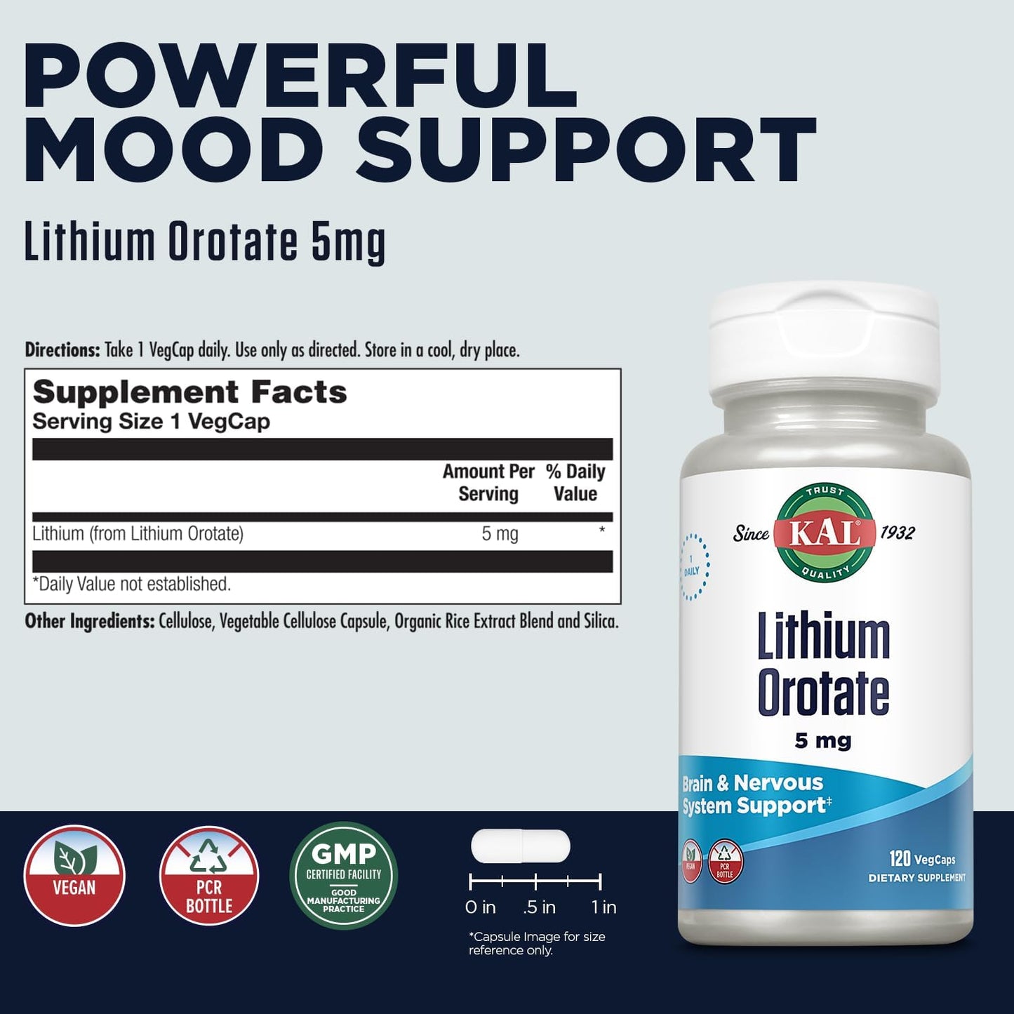 Lithium Orotate 5mg VegCaps - Chelated for Bioavailability & Mood Support