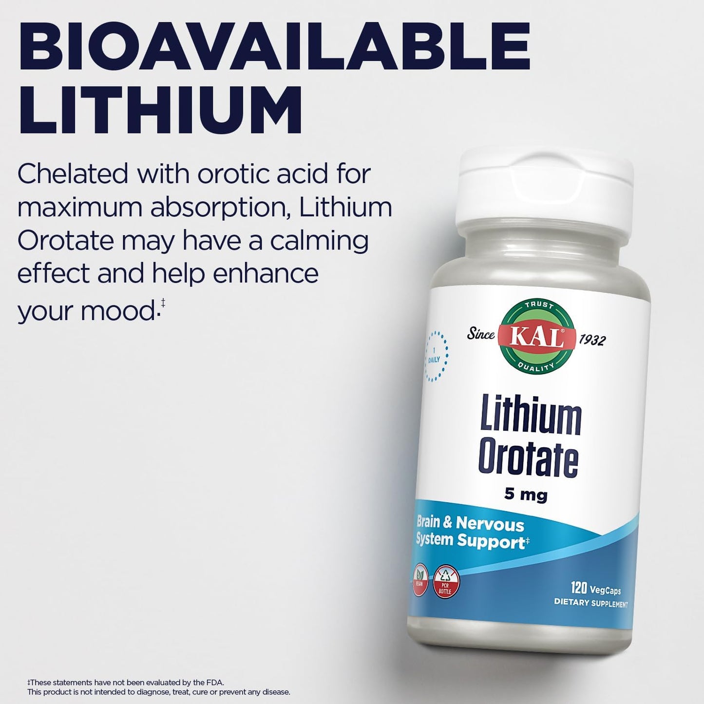 Lithium Orotate 5mg VegCaps - Chelated for Bioavailability & Mood Support