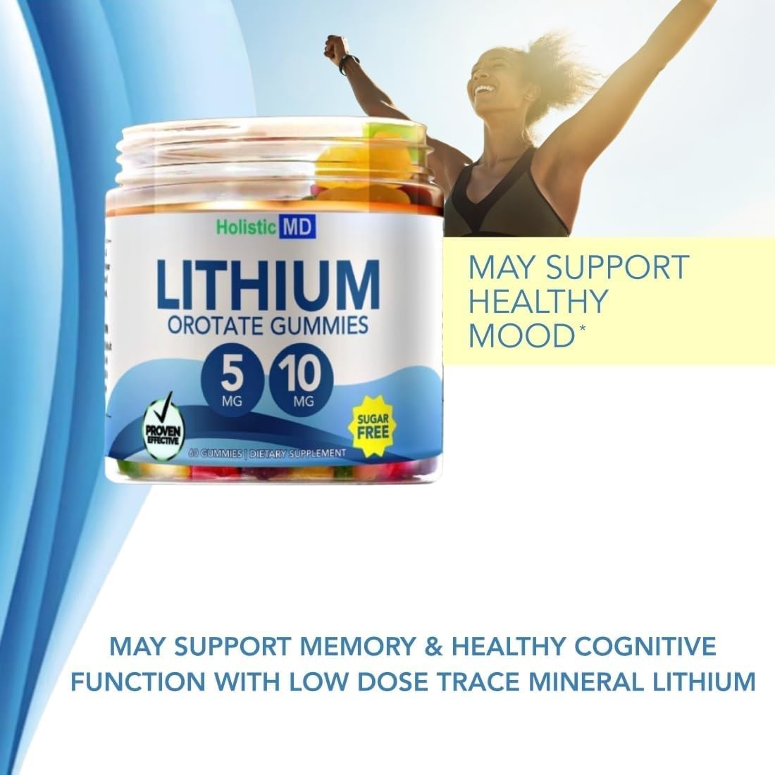 Lithium Orotate Gummies 5mg & 10mg | Men Women Kids | Clinically Studied Chelated High Bioavailability | 3 Flavors Vegan 60 ct