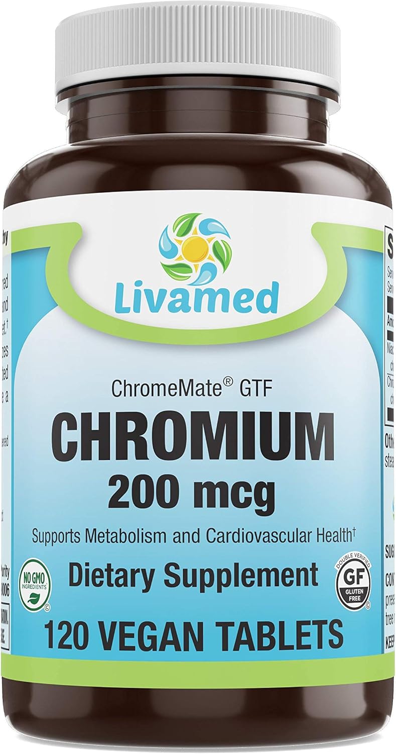 Livamed Chromium 200mcg Veg Tabs - ChromeMate GTF Supplement - 120 Count