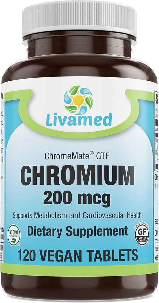 Livamed Chromium 200mcg Veg Tabs - ChromeMate GTF Supplement - 120 Count