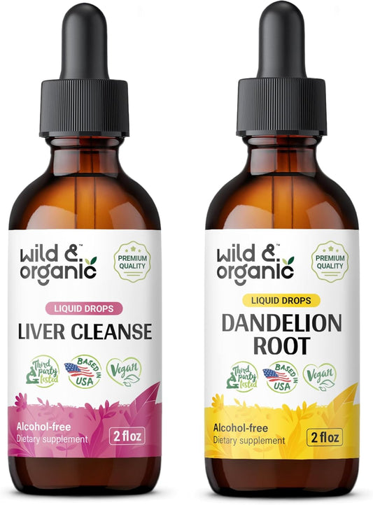 Liver Cleanse and Dandelion Root Tincture Set - 2 fl oz Each - Wildcrafted & Organic Formula