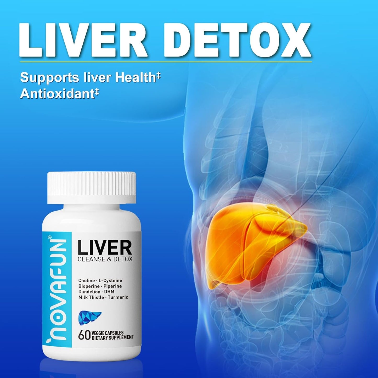 Liver Cleanse & Detox Capsules with Milk Thistle, Dandelion, Turmeric - 60 Capsules