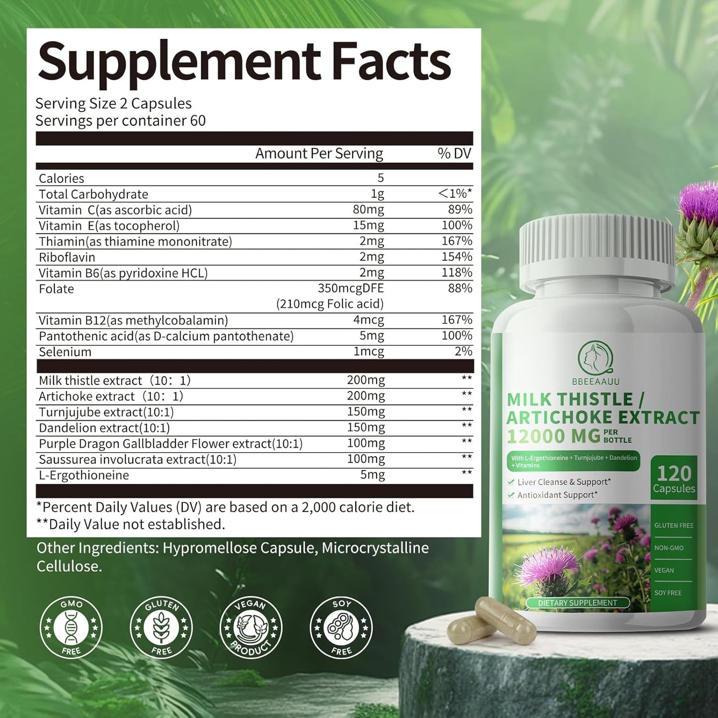 Liver Cleanse Detox Capsules with Soursop Graviola for Immunity & Digestive Support, Antioxidant Formula, 120 Count Vegan Capsules
