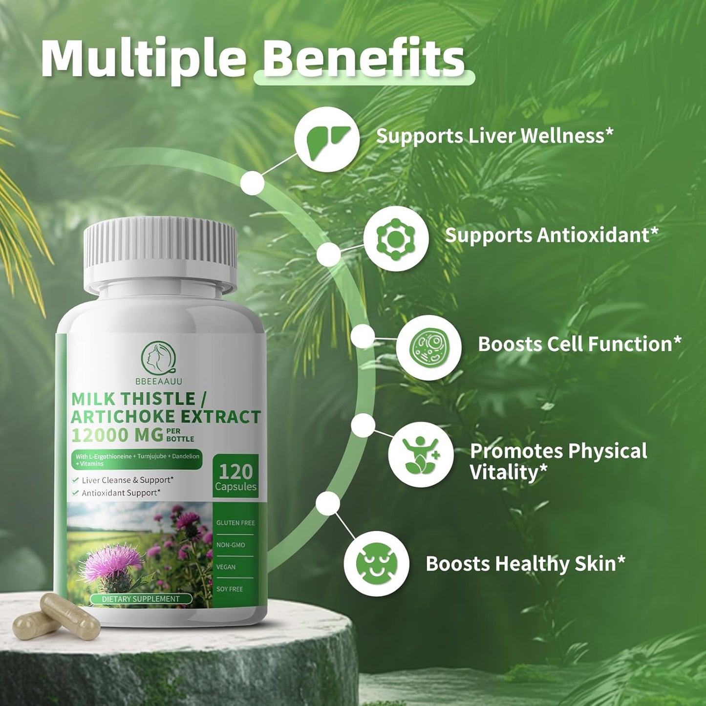 Liver Cleanse Detox Capsules with Soursop Graviola for Immunity & Digestive Support, Antioxidant Formula, 120 Count Vegan Capsules