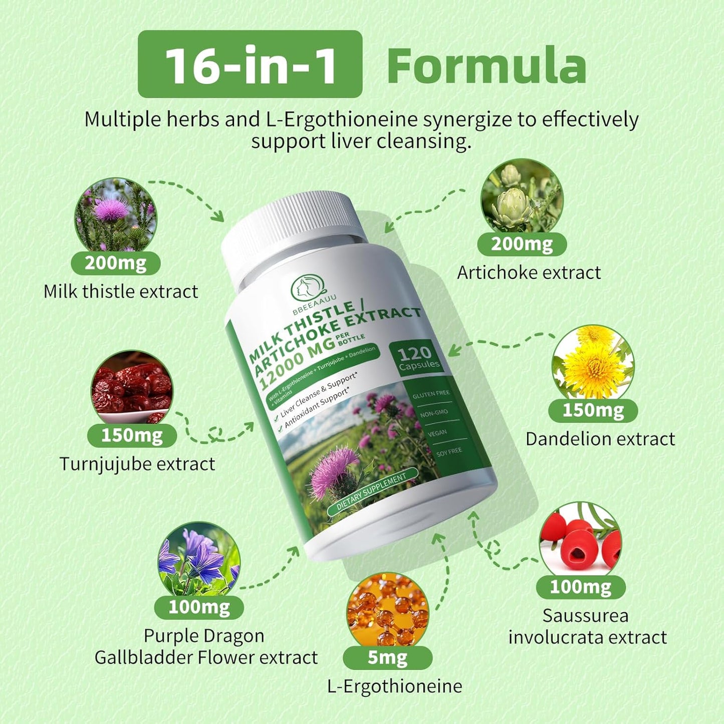 Liver Cleanse Detox Capsules with Soursop Graviola for Immunity & Digestive Support, Antioxidant Formula, 120 Count Vegan Capsules