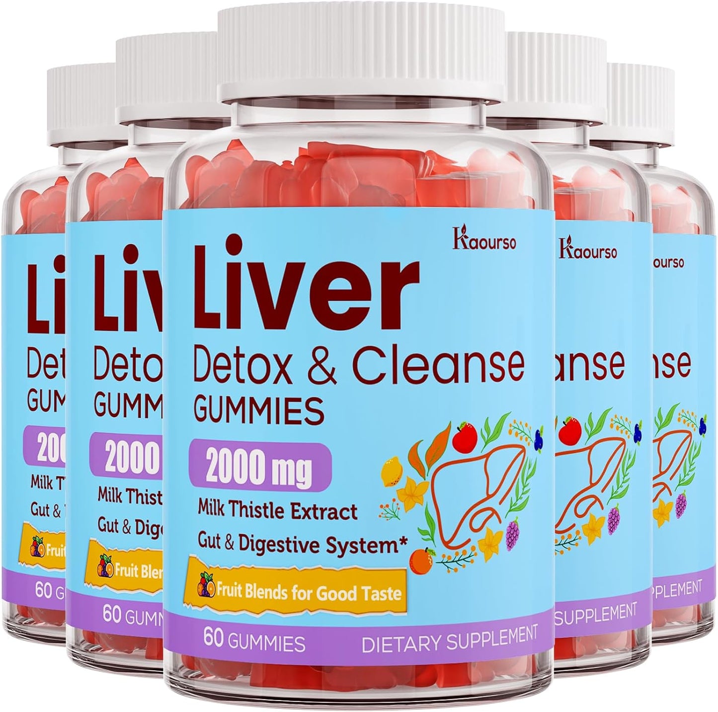 Liver Cleanse Detox Gummies with Milk Thistle, Turmeric, Dandelion Root & Artichoke - 300 Gummies for Liver Health, Antioxidant Support, Gut & Skin Health - Fruit Flavor