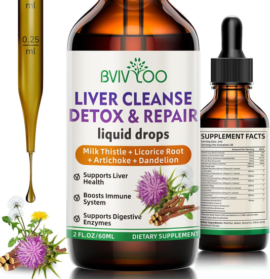 Liver Cleanse Detox & Repair Liquid Drops - 2000mg Milk Thistle, Dandelion Root, Artichoke, Silymarin Extract, & Turmeric - Vegan, Non-GMO - 2 Fl Oz Bottle - BoostGo Australia