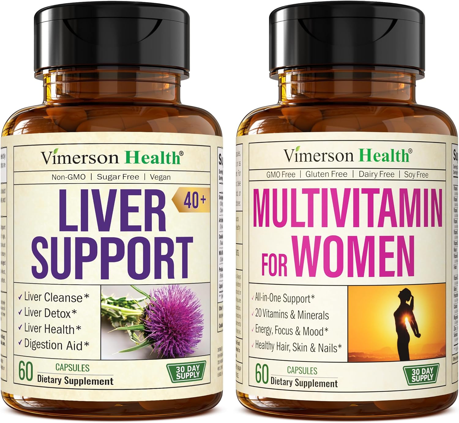 Liver Cleanse Detox & Repair Milk Thistle Supplement for Adults Over 40 + Multivitamin for Women by Vimerson Health