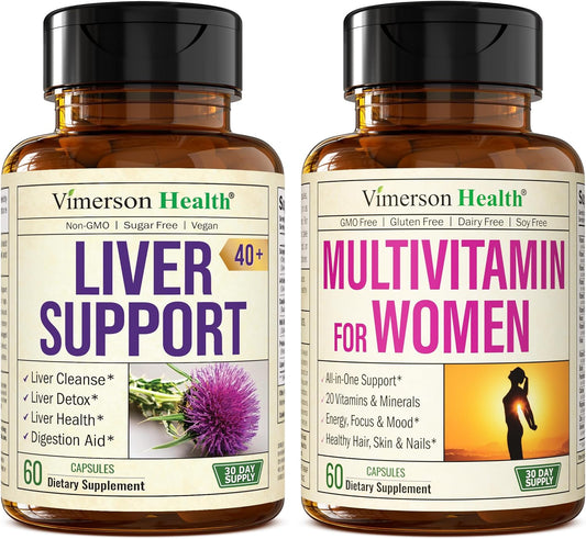 Liver Cleanse Detox & Repair Milk Thistle Supplement for Adults Over 40 + Multivitamin for Women by Vimerson Health
