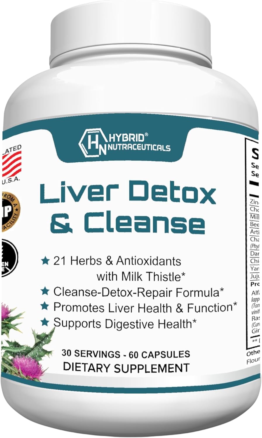 Liver Cleanse Detox & Repair Supplement - Milk Thistle, Artichoke Extract, Dandelion Root - Hybrid Nutraceuticals