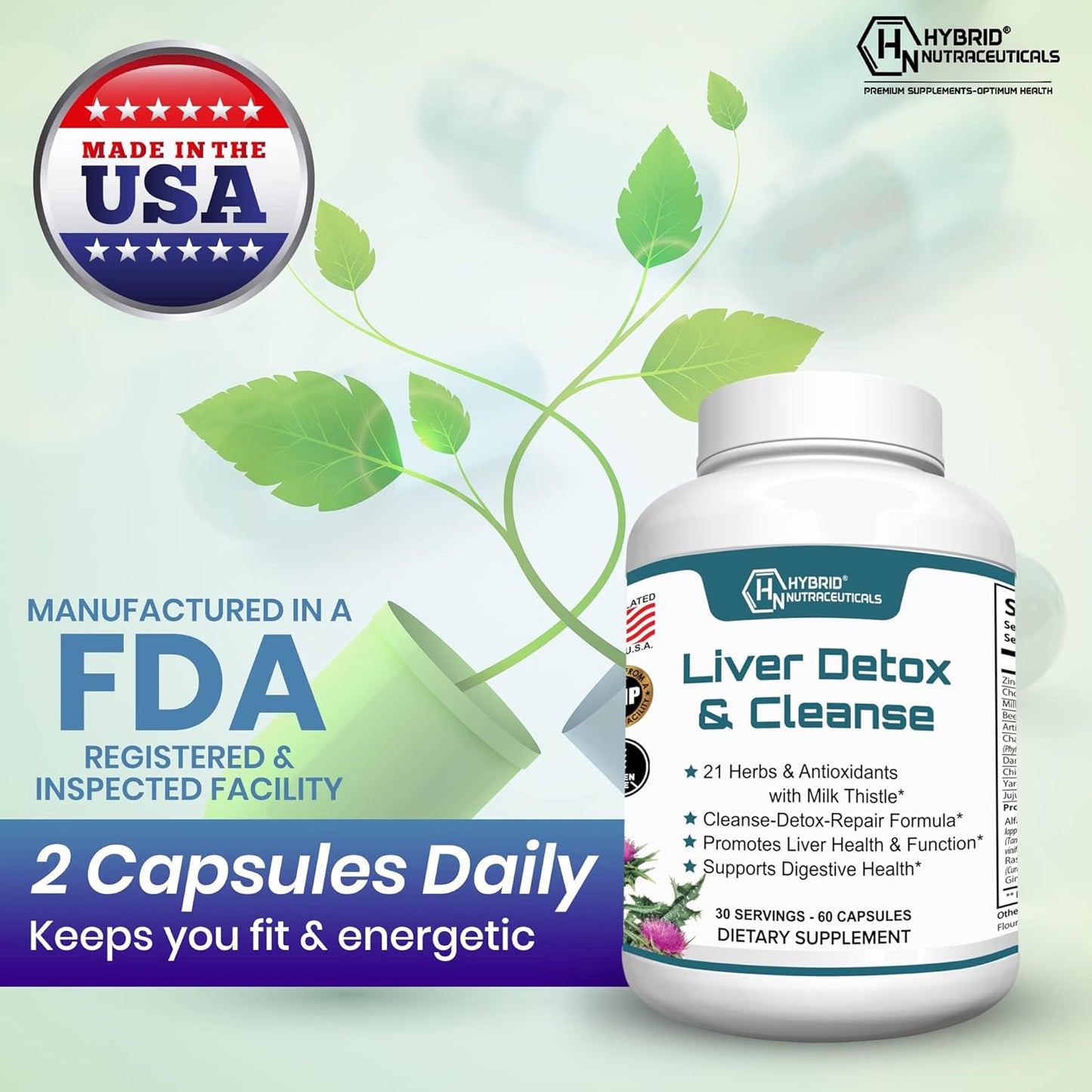 Liver Cleanse Detox & Repair Supplement - Milk Thistle, Artichoke Extract, Dandelion Root - Hybrid Nutraceuticals