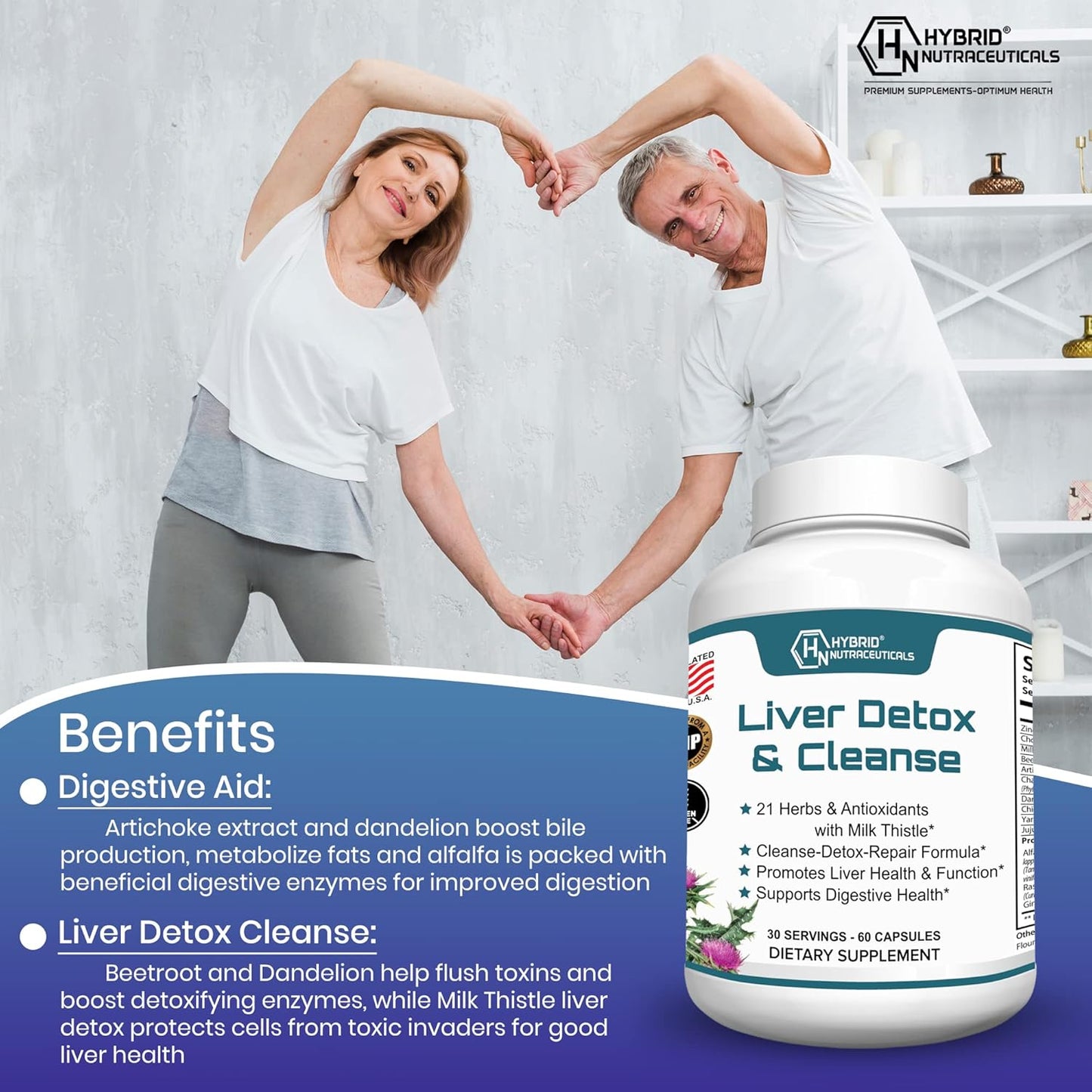 Liver Cleanse Detox & Repair Supplement - Milk Thistle, Artichoke Extract, Dandelion Root - Hybrid Nutraceuticals