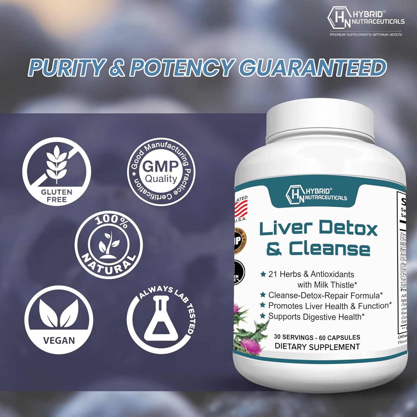 Liver Cleanse Detox & Repair Supplement - Milk Thistle, Artichoke Extract, Dandelion Root - Hybrid Nutraceuticals
