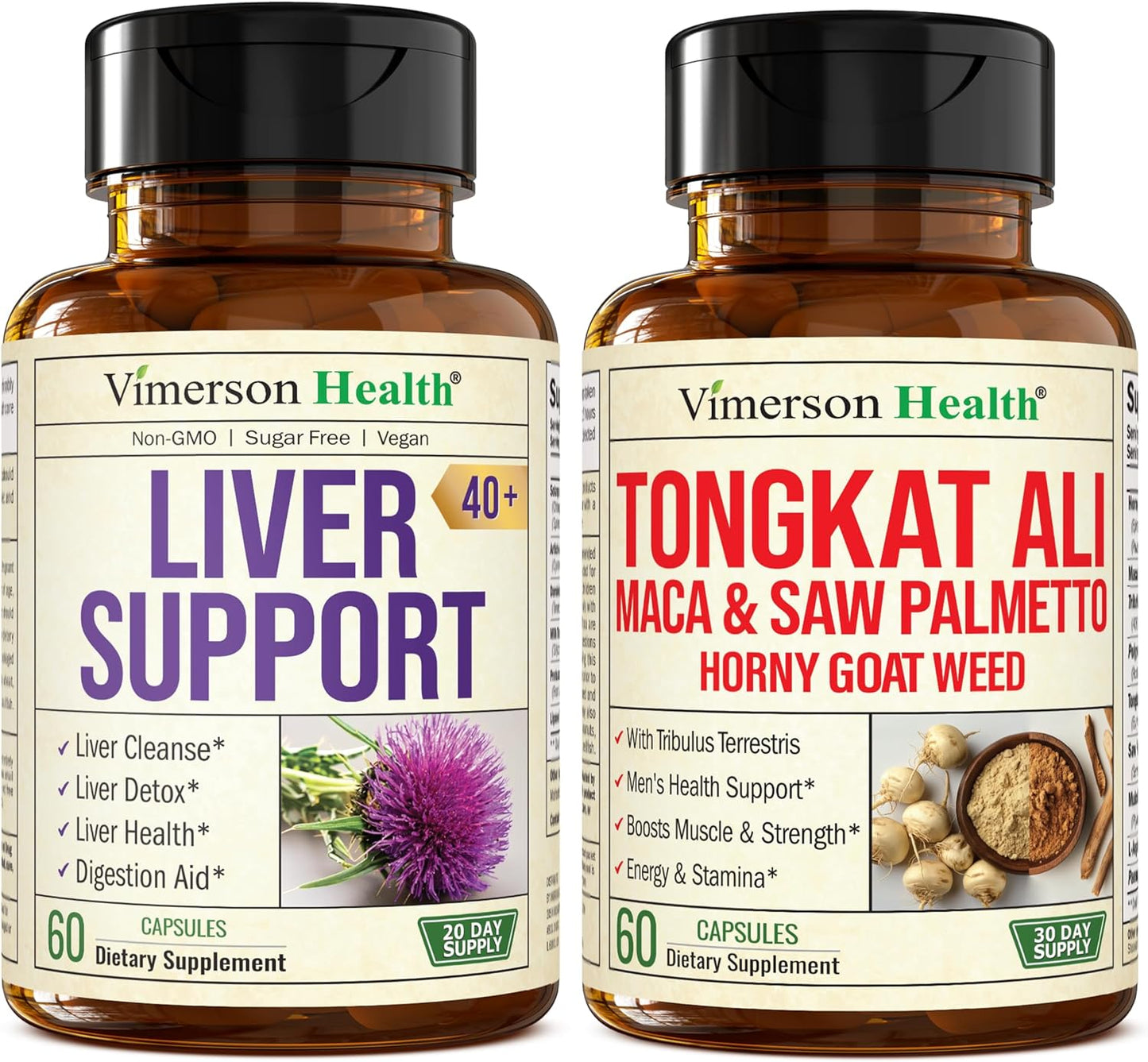 Liver Cleanse Detox & Repair Supplement Bundle for Older Adults with Milk Thistle, Tongkat Ali, Horny Goat Weed, Maca Root, Tribulus Terrestris, Saw Palmetto - 2 Pack