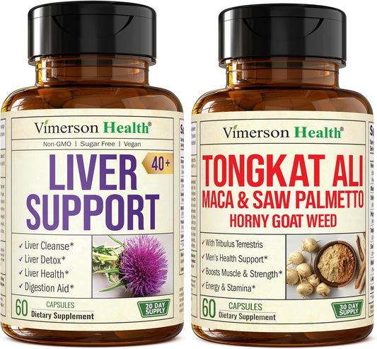 Liver Cleanse Detox & Repair Supplement Bundle for Older Adults with Milk Thistle, Tongkat Ali, Horny Goat Weed, Maca Root, Tribulus Terrestris, Saw Palmetto - 2 Pack