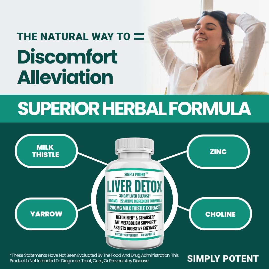 Liver Cleanse Detox Supplement with Artichoke Extract & 22 Herbs - Liver Health Formula for Support & Repair - 60 Capsules