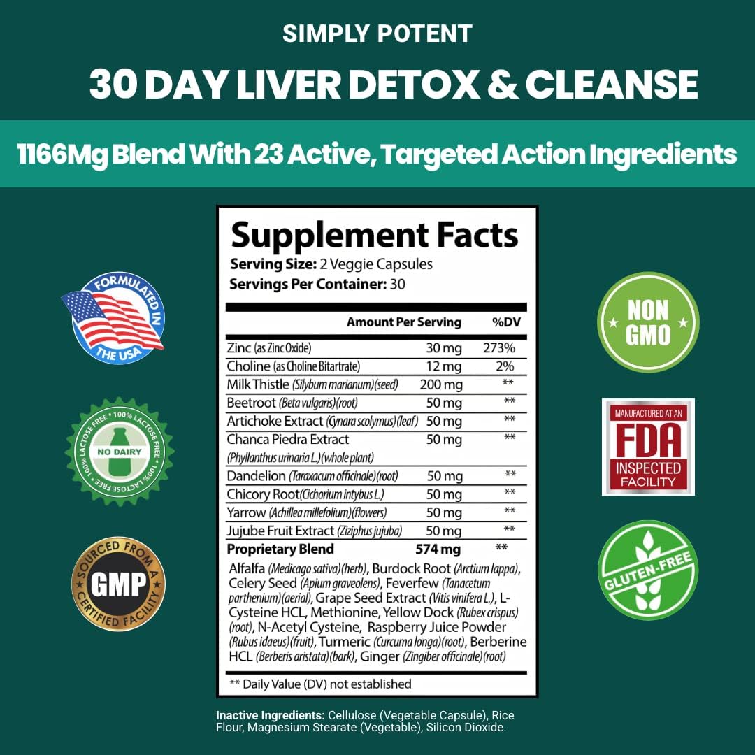 Liver Cleanse Detox Supplement with Artichoke Extract & 22 Herbs - Liver Health Formula for Support & Repair - 60 Capsules