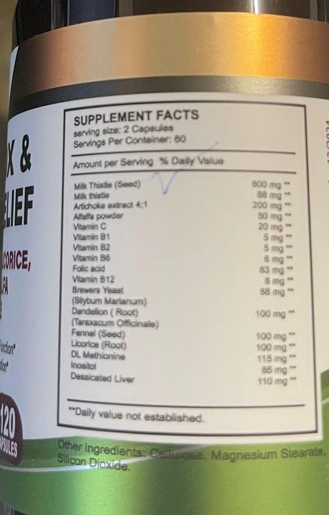 Liver Cleanse Detox Supplements with Milk Thistle, Fennel, Alfalfa, Vitamin B for Men & Women - 120 Capsules to Boost Immune System