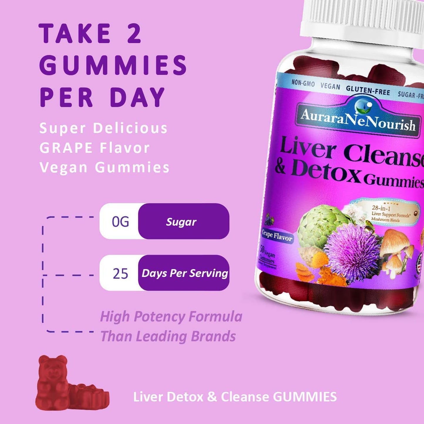 Liver Cleanse Gummies with Milk Thistle, Artichoke, TUDCA - 28-in-1 Liver Detox Formula for Detox, Repair, and Support - High Potency Liver Health Supplement - Grass-Fed Liver Support Dose