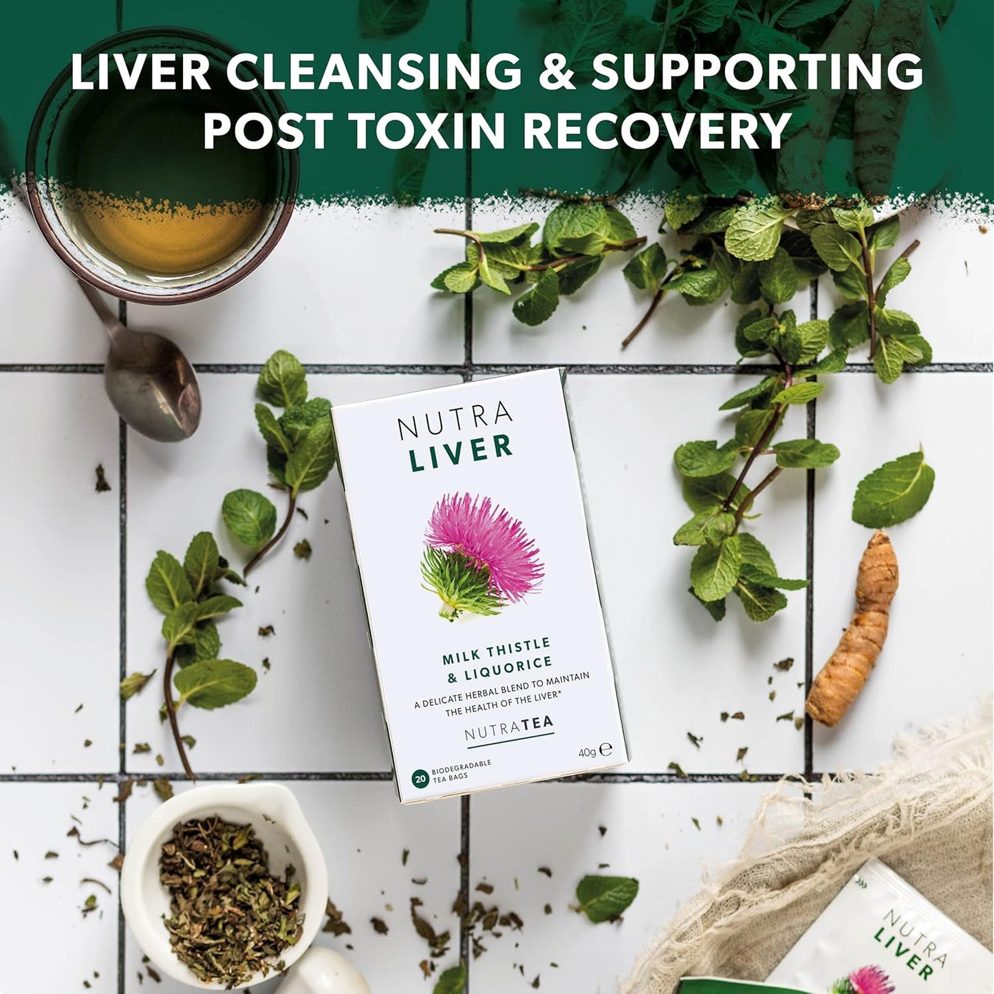 Liver Cleanse Tea with Milk Thistle & Turmeric - 60 Tea Bags - Herbal Detox Tea for Liver Support by Nutra Tea (3 Pack)