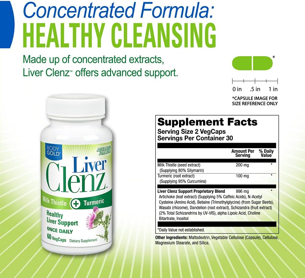 Liver Clenz VegCapsules - Body Gold Liver Cleanse Supplement, 60 Count