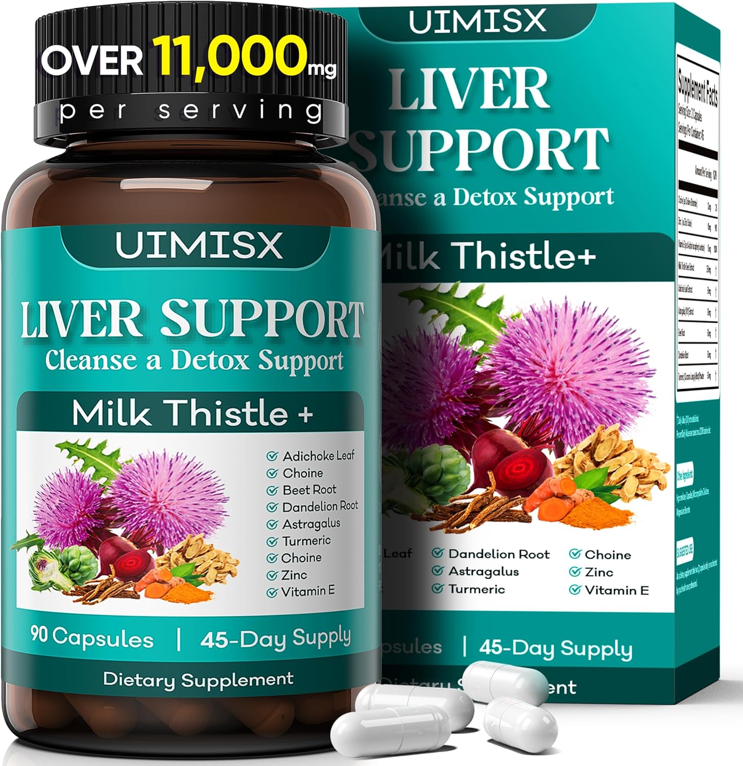 Liver Detox Cleanse Formula with Milk Thistle, Dandelion Root, Artichoke, Turmeric, Astragalus - Supports Liver Health - 90 Capsules