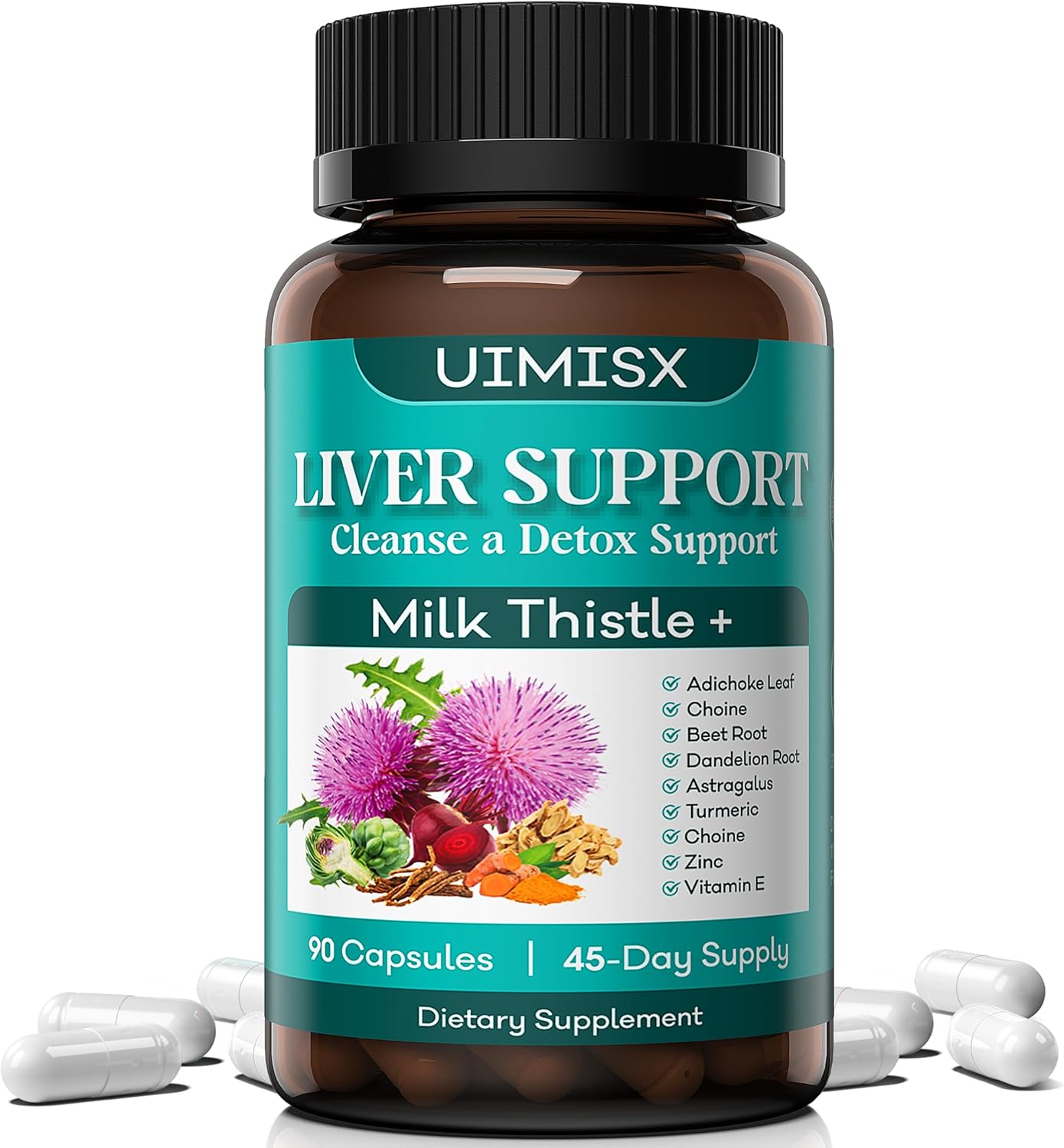 Liver Detox Cleanse Supplement with Milk Thistle, Dandelion Root, Artichoke, Turmeric, Astragalus - Herbal Liver Support Formula for Liver Health, 90 Capsules