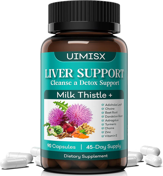 Liver Detox Cleanse Supplement with Milk Thistle, Dandelion Root, Artichoke, Turmeric, Astragalus - Herbal Liver Support Formula for Liver Health, 90 Capsules