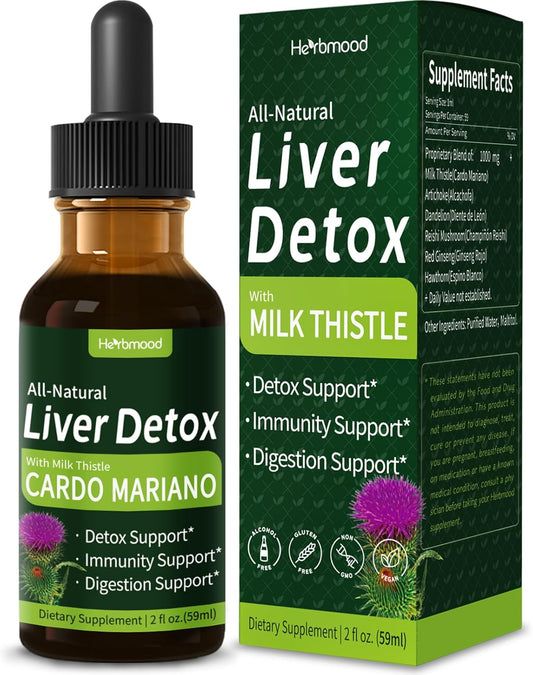 Liver Detox Drops with Milk Thistle, Artichoke Extract, and Silymarin - Natural Liver Support Formula for Cleanse & Repair - 2oz Liquid