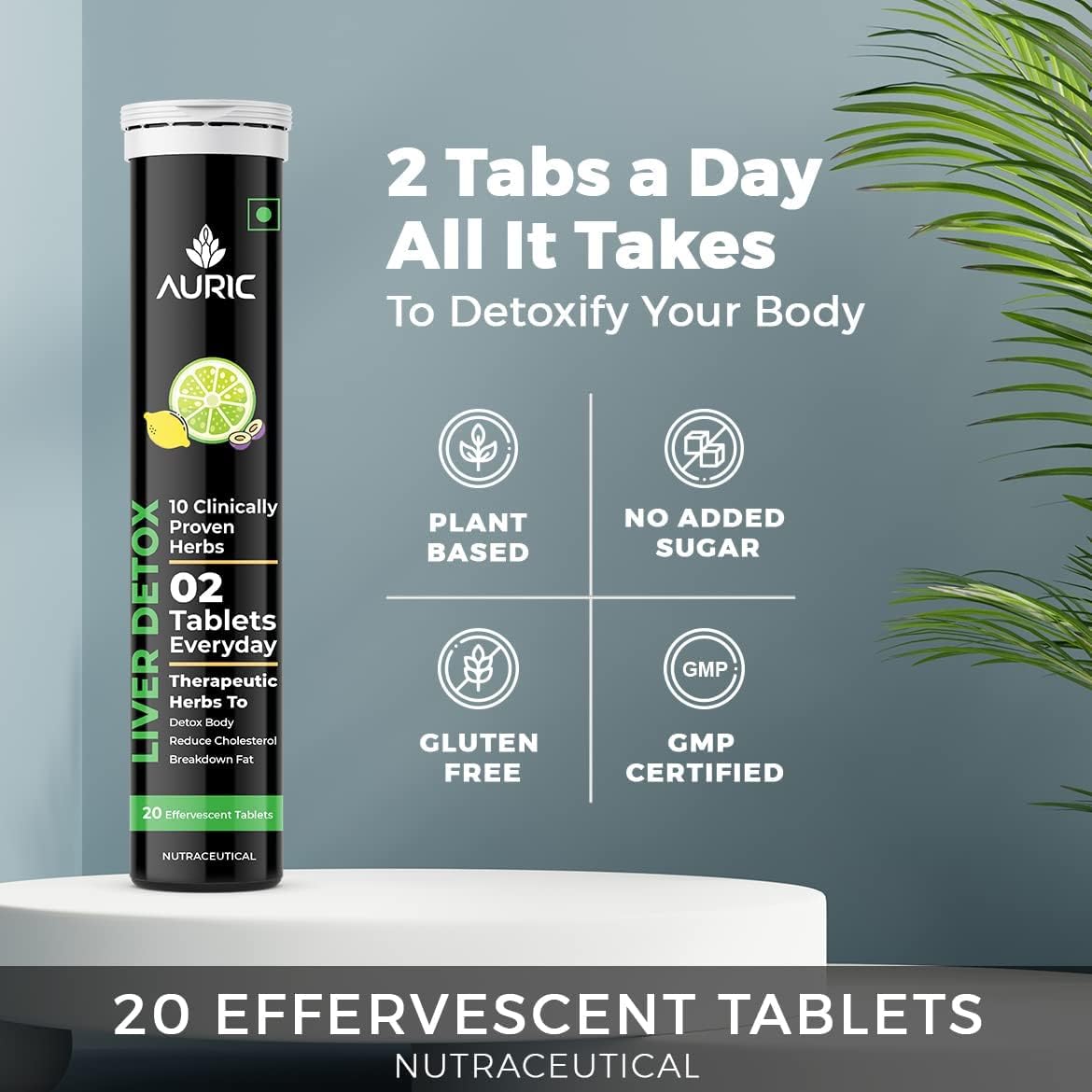 Liver Detox Effervescent Tablets with 10 Ayurvedic Herbs - Clinically Researched Therapeutic Ingredients - Fizzy Water - 60 Count