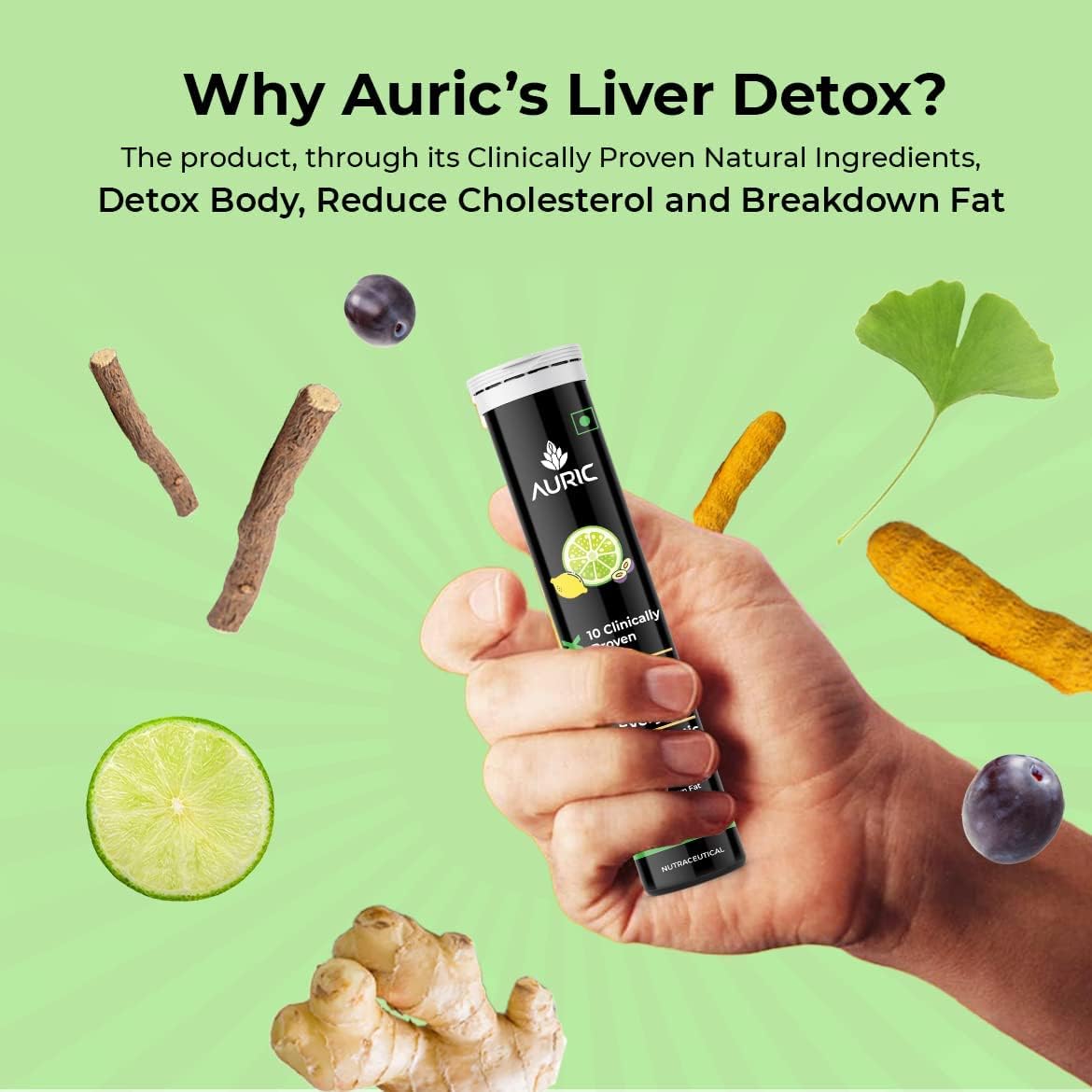 Liver Detox Effervescent Tablets with 10 Ayurvedic Herbs - Clinically Researched Therapeutic Ingredients - Fizzy Water - 60 Count