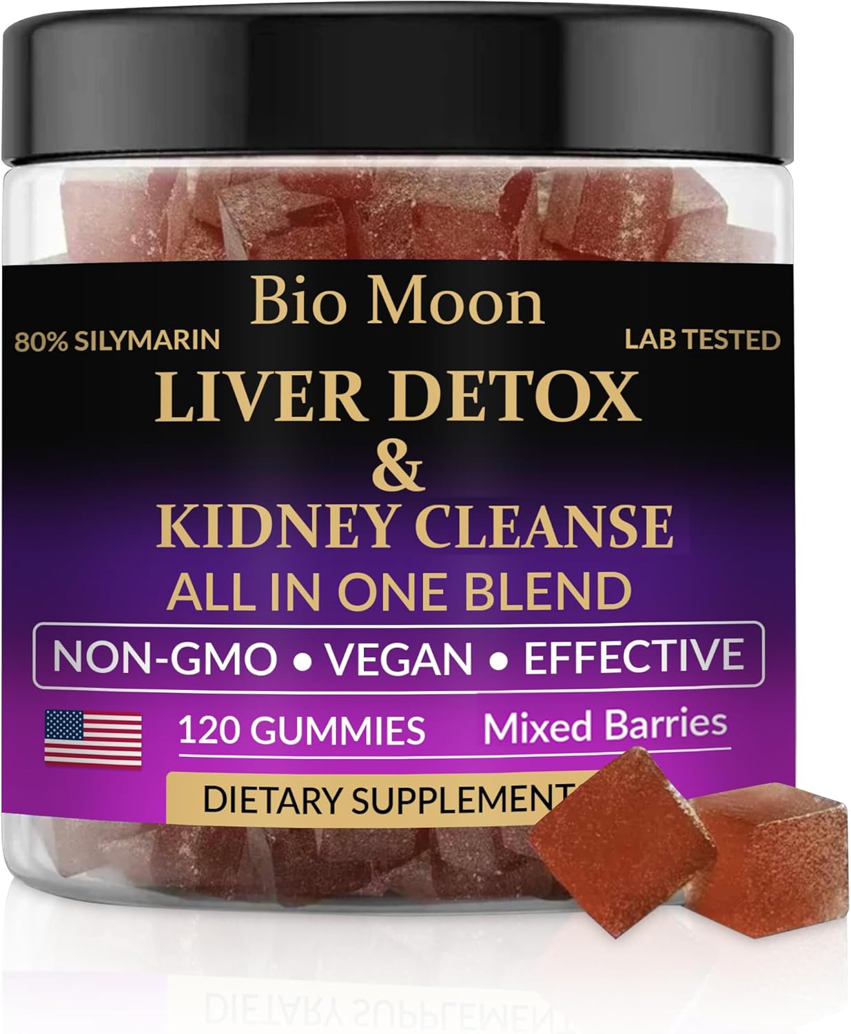 Liver Detox & Kidney Cleanse Gummies with Milk Thistle, NAC, Tudka, Astragalus - Non GMO, Vegan, 120 Count, Mixed Berry Flavor