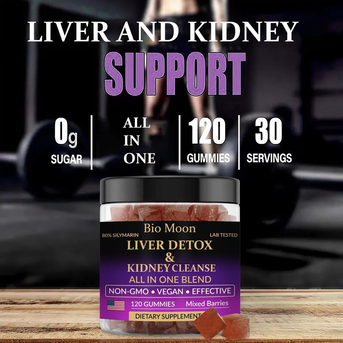 Liver Detox & Kidney Cleanse Gummies with Milk Thistle, NAC, Tudka, Astragalus - Non GMO, Vegan, 120 Count, Mixed Berry Flavor