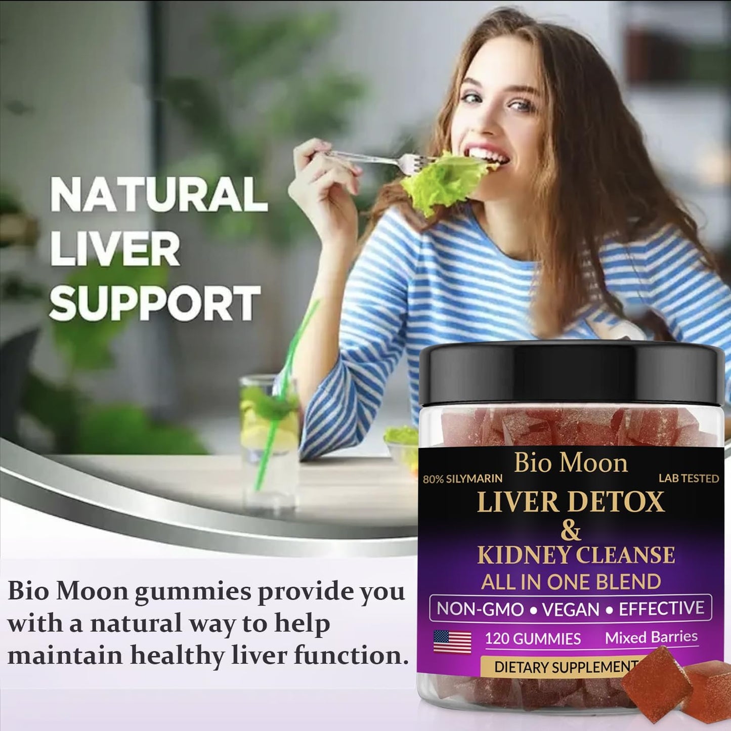 Liver Detox & Kidney Cleanse Gummies with Milk Thistle, NAC, Tudka, Astragalus - Non GMO, Vegan, 120 Count, Mixed Berry Flavor