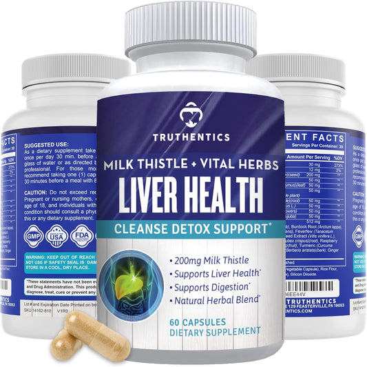 Liver Health Supplement with Milk Thistle, Artichoke, Dandelion, Turmeric - Natural Detox Support for Men & Women - 60 Capsules