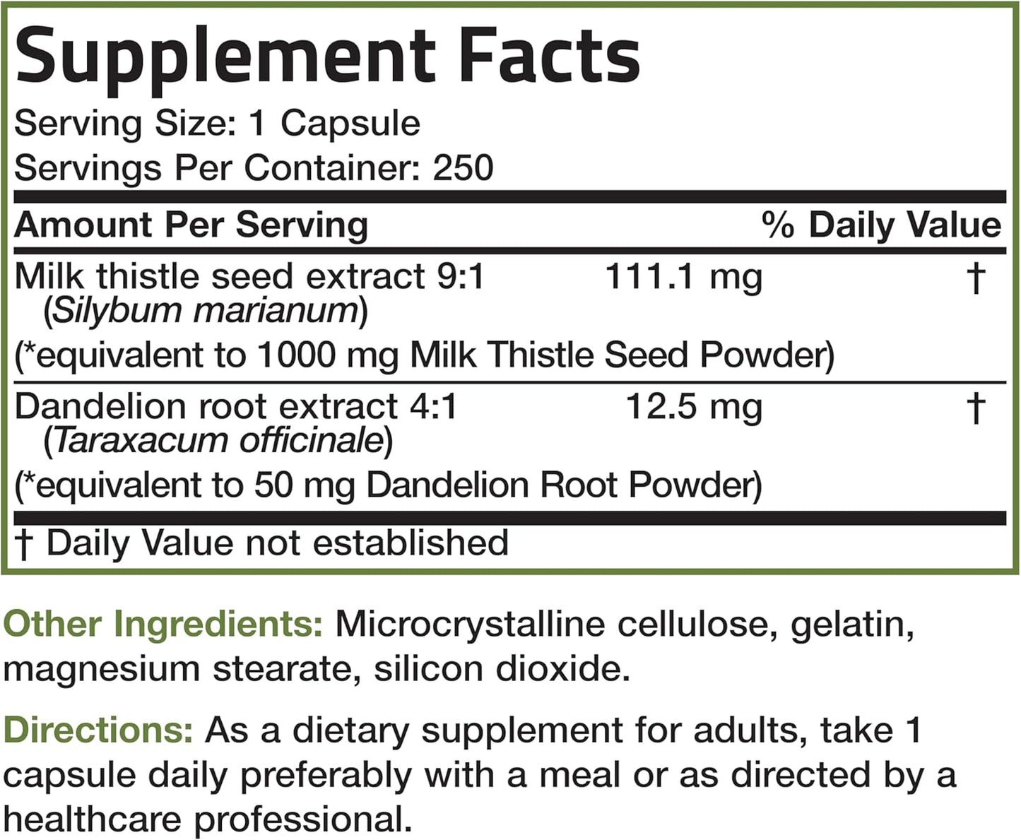 Liver Health Support: Bronson Milk Thistle & Dandelion Root Supplement - Antioxidant & Detox Support, 250 Capsules - BoostGo Australia