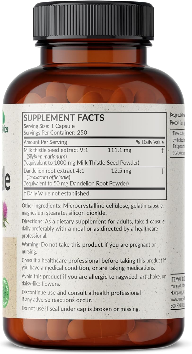 Liver Health Support Capsules with Milk Thistle, Silymarin, Marianum, Dandelion Root - Antioxidant Detox Formula - 250 Count