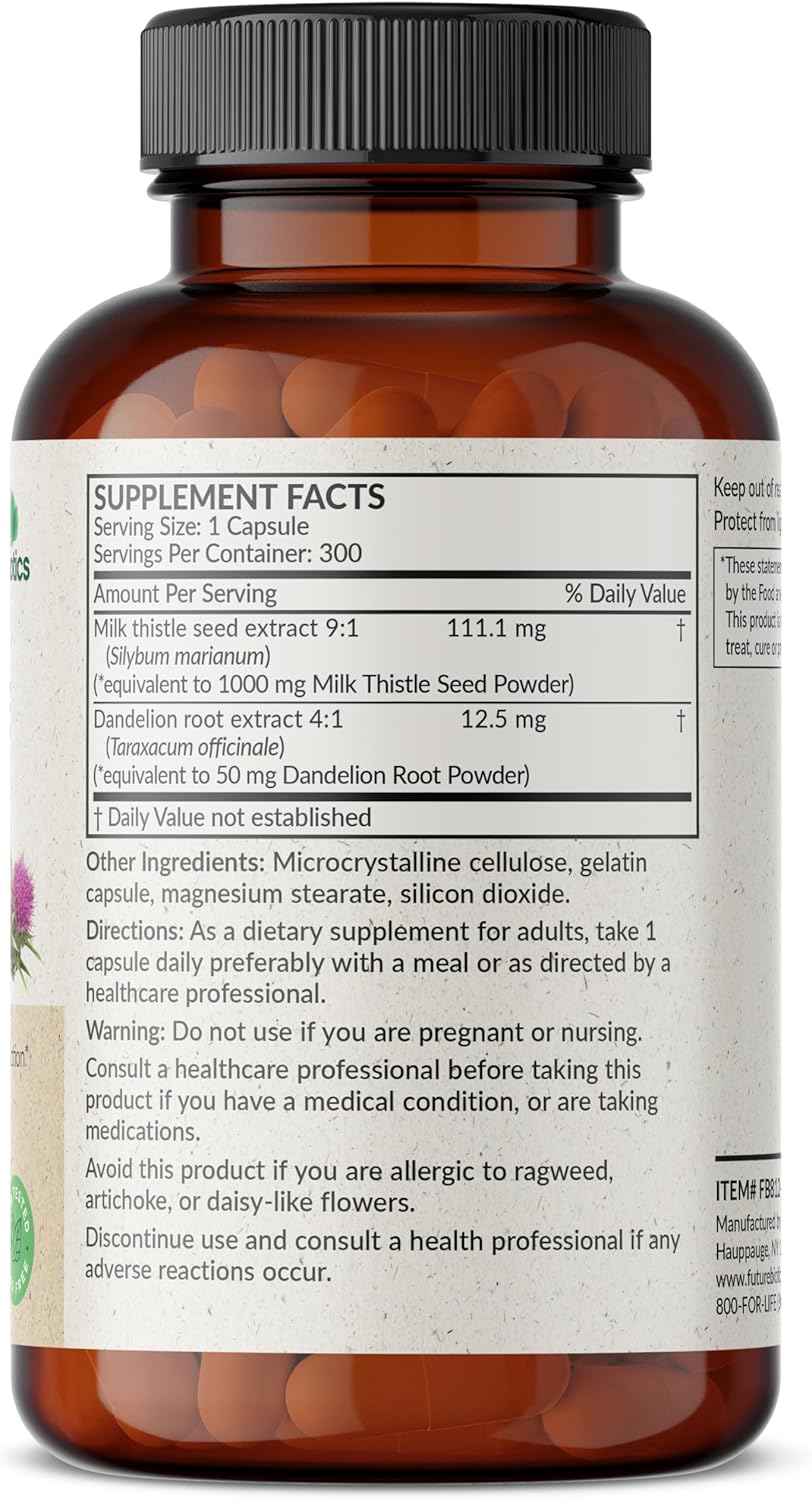 Liver Health Support: Milk Thistle & Dandelion Root Capsules, Antioxidant & Detox Formula - 300 Count.