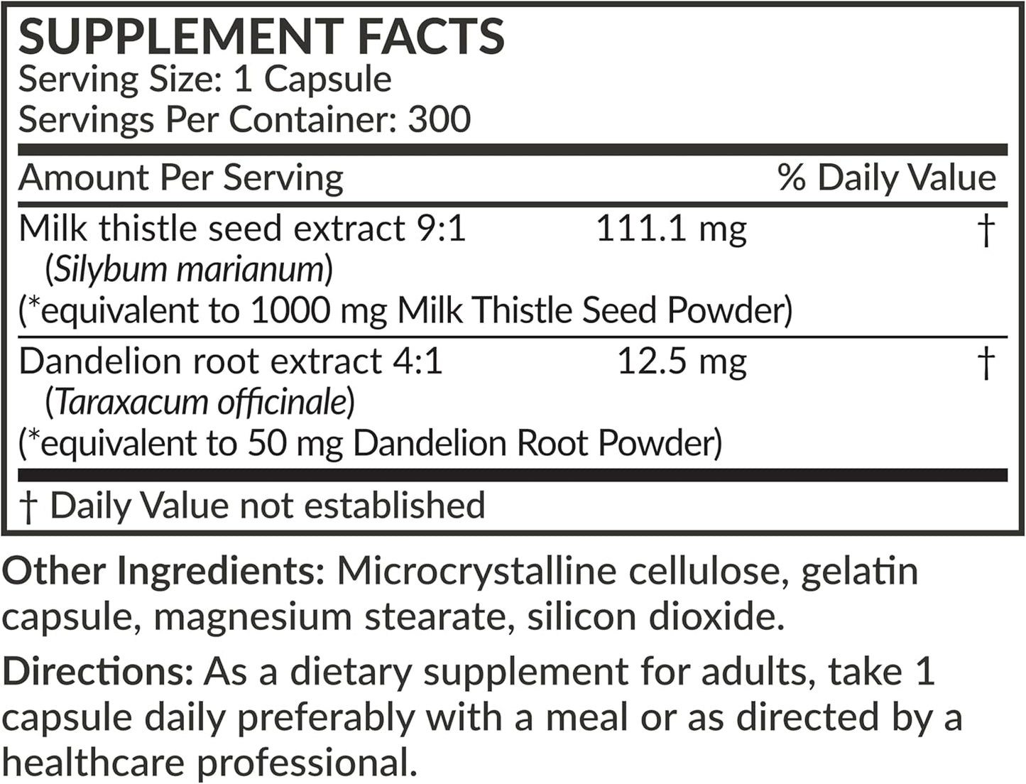 Liver Health Support: Milk Thistle & Dandelion Root Capsules, Antioxidant & Detox Formula - 300 Count.
