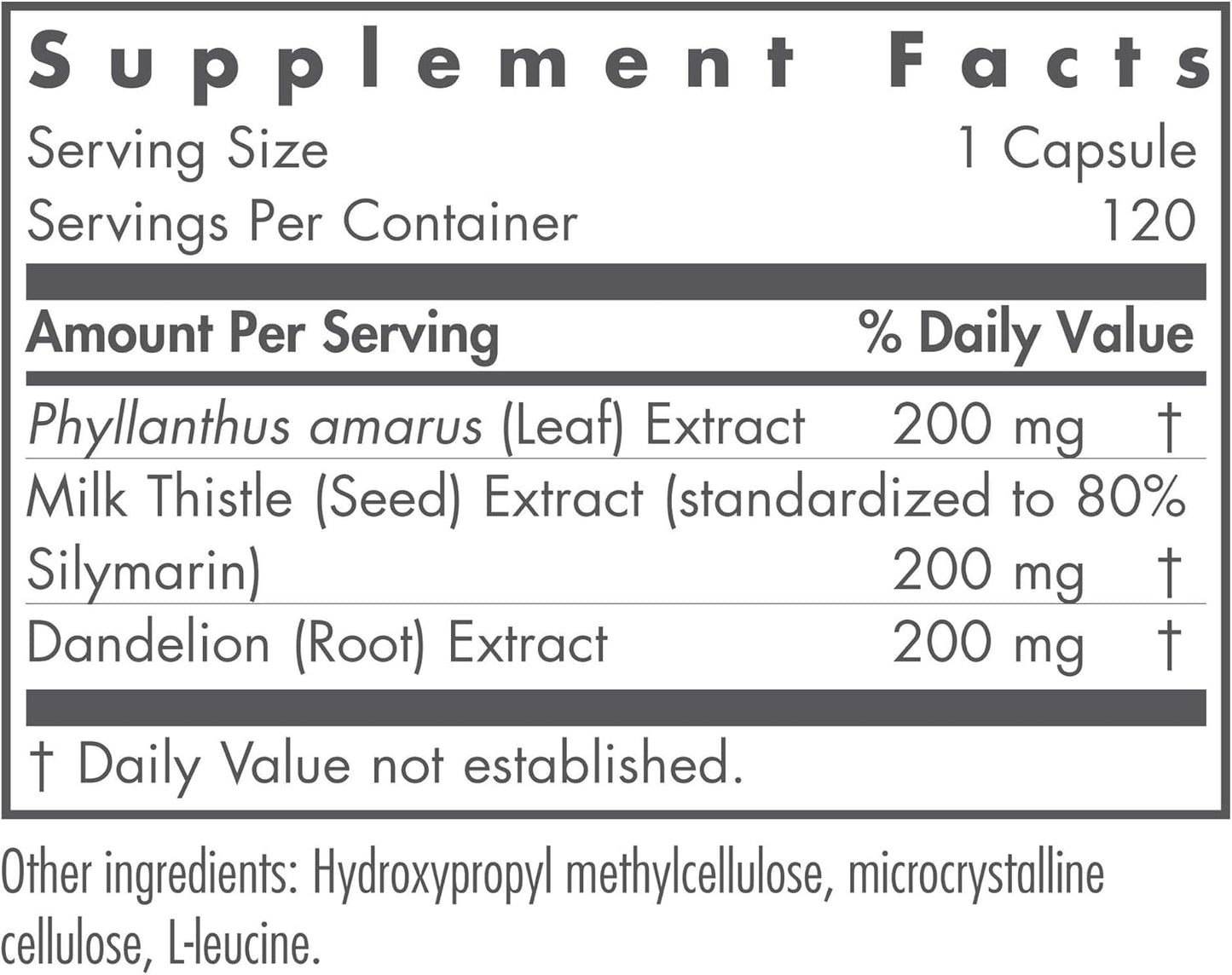 Liver Health Support Supplement - Nutricology Phyllantus Complex with Milk Thistle, Dandelion, Detox Cleanse - 120 Vegetarian Capsules