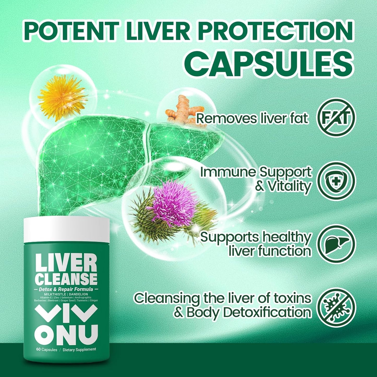 Liver Health Support: VivoNu Milk Thistle & Dandelion Root Antioxidant Detox Capsules