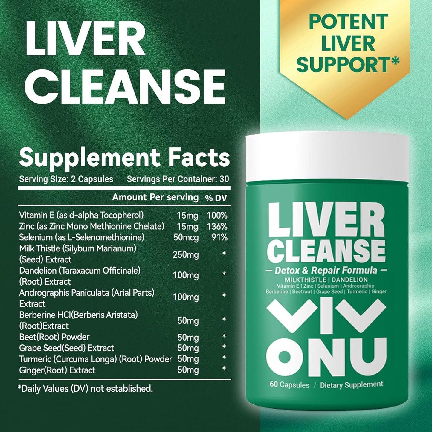 Liver Health Support: VivoNu Milk Thistle & Dandelion Root Antioxidant Detox Capsules