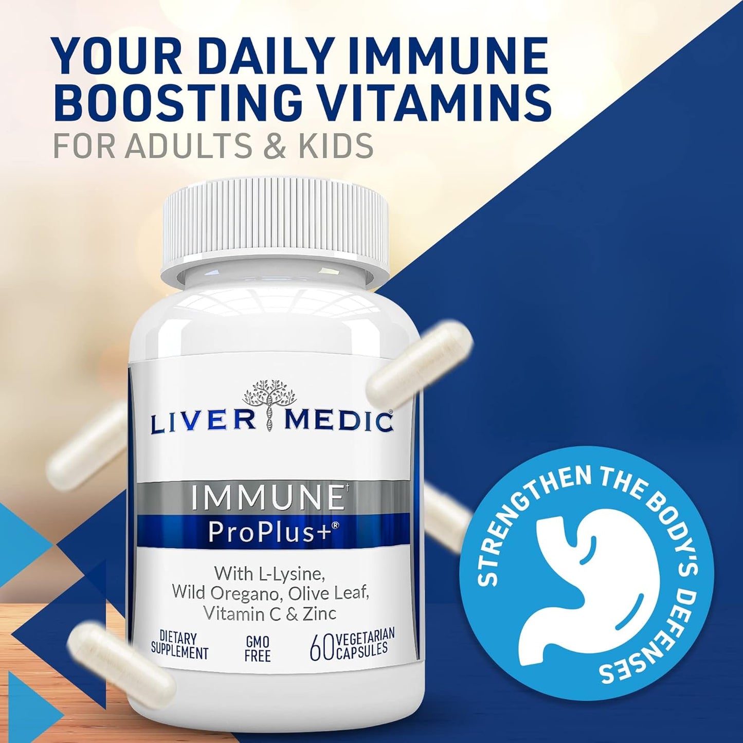 Liver Medic Immune ProPlus+ 12-in-1 Immune Booster with Elderberry, Vitamin C, Zinc - 60 Capsules for Adults