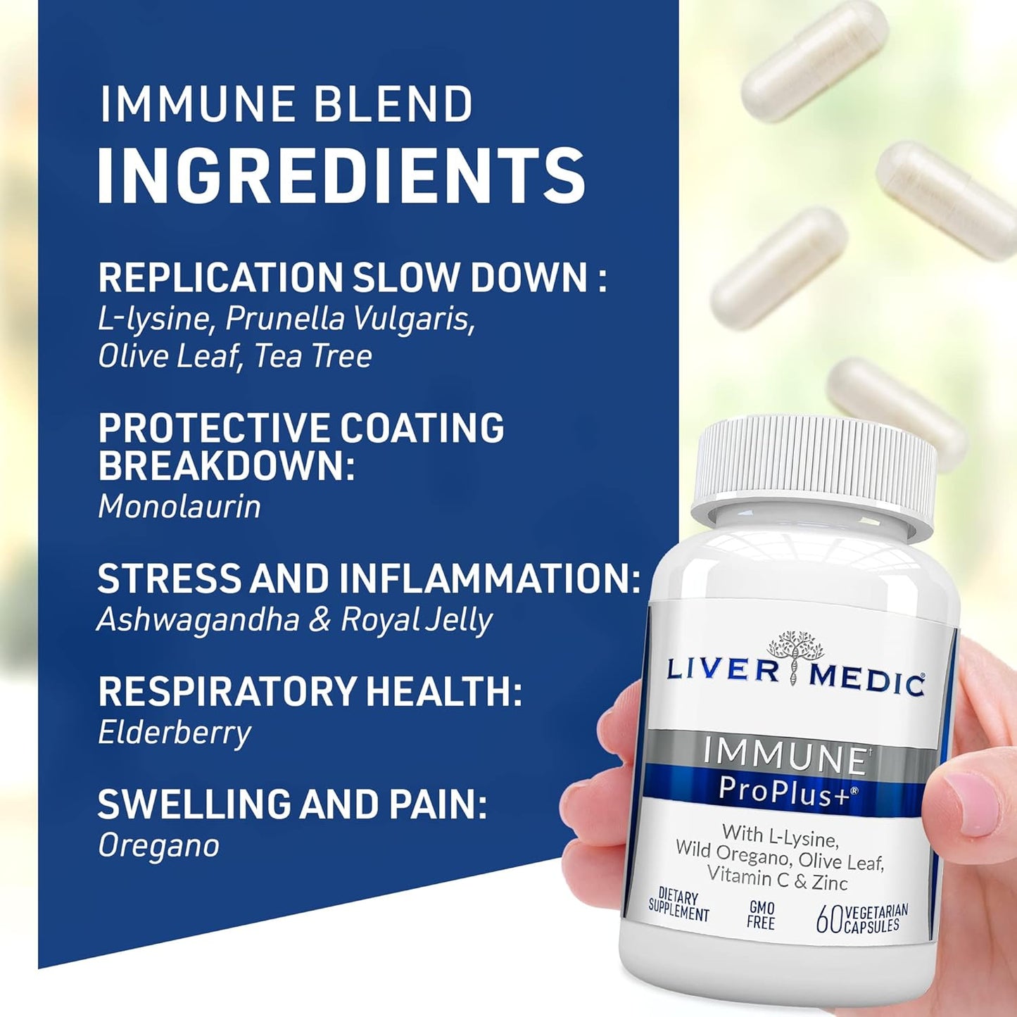 Liver Medic Immune ProPlus+ 12-in-1 Immune Booster with Elderberry, Vitamin C, Zinc - 60 Capsules for Adults