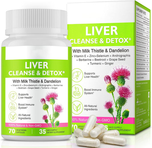 Liver Renew Cleanse Detox Capsules - Herbal Support for Liver Health with Milk Thistle and Dandelion Root - 70 Capsules for Men and Women
